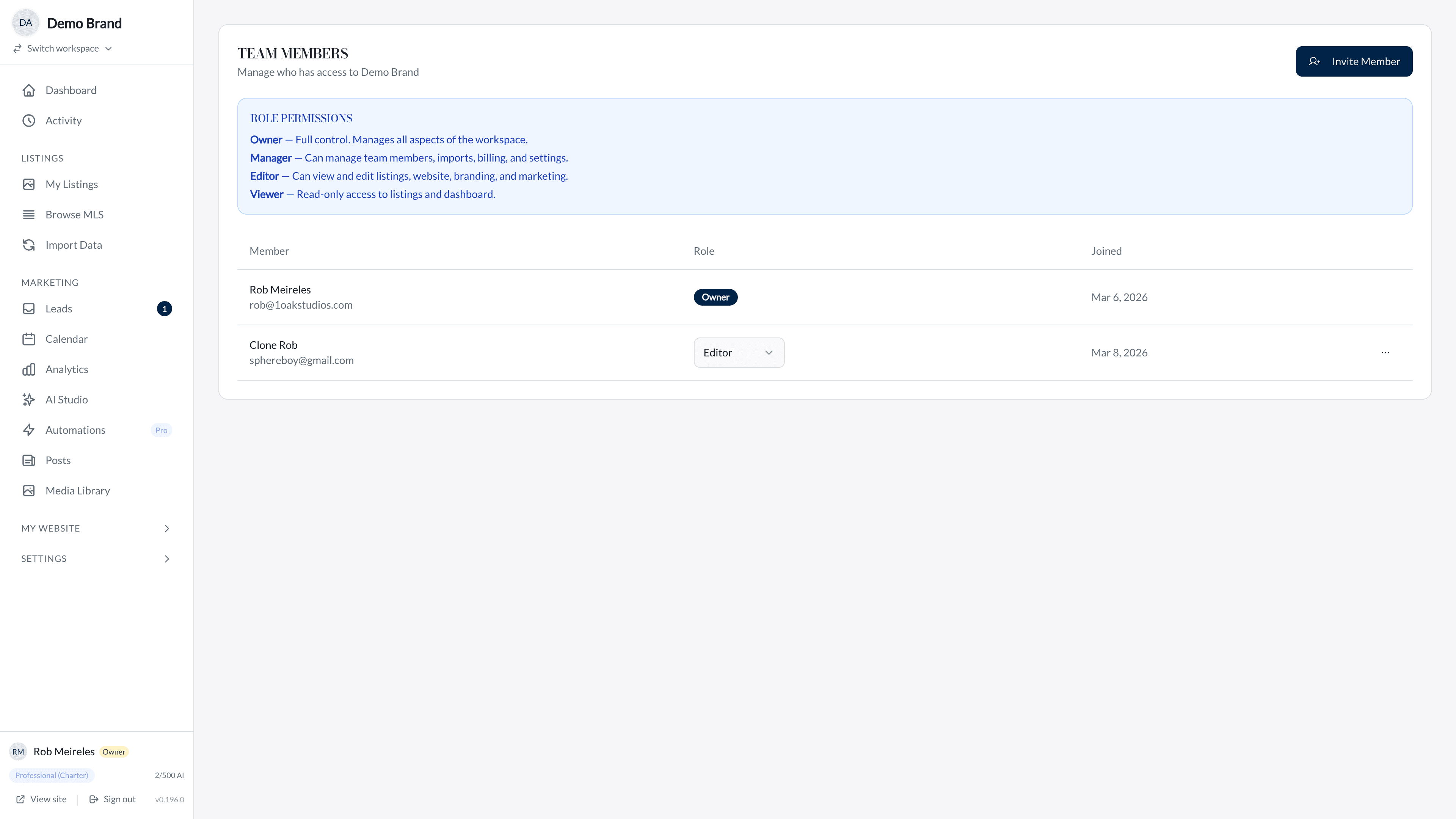 Team Management screenshot